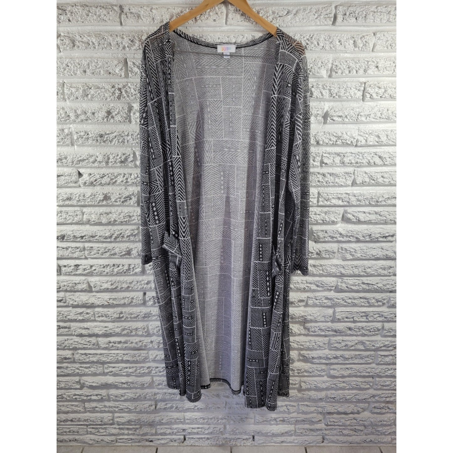LuLaRoe XL Women's Duster Cardigan Black Asymmetric Mesh Sheer Stretch GEO365E