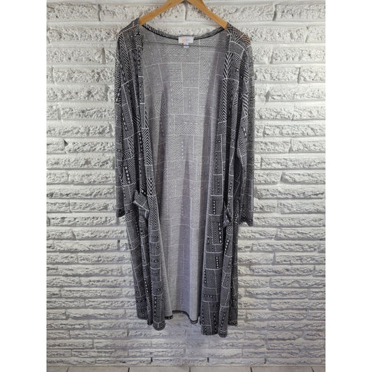 LuLaRoe XL Women's Duster Cardigan Black Asymmetric Mesh Sheer Stretch GEO365E
