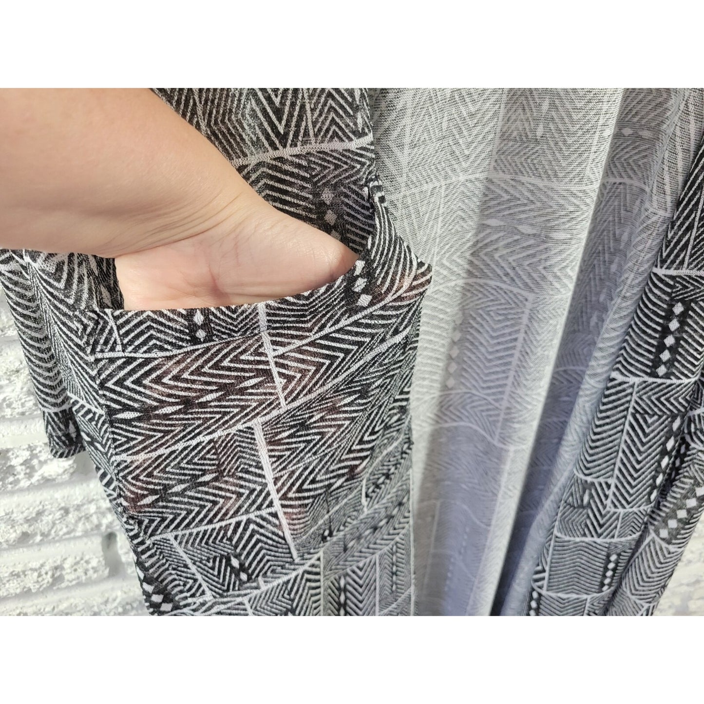 LuLaRoe XL Women's Duster Cardigan Black Asymmetric Mesh Sheer Stretch GEO365E