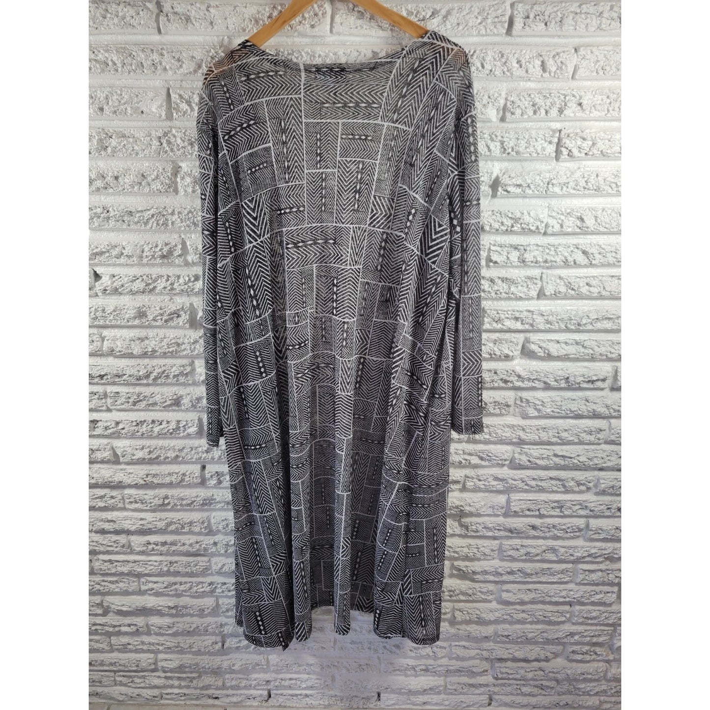 LuLaRoe XL Women's Duster Cardigan Black Asymmetric Mesh Sheer Stretch GEO365E