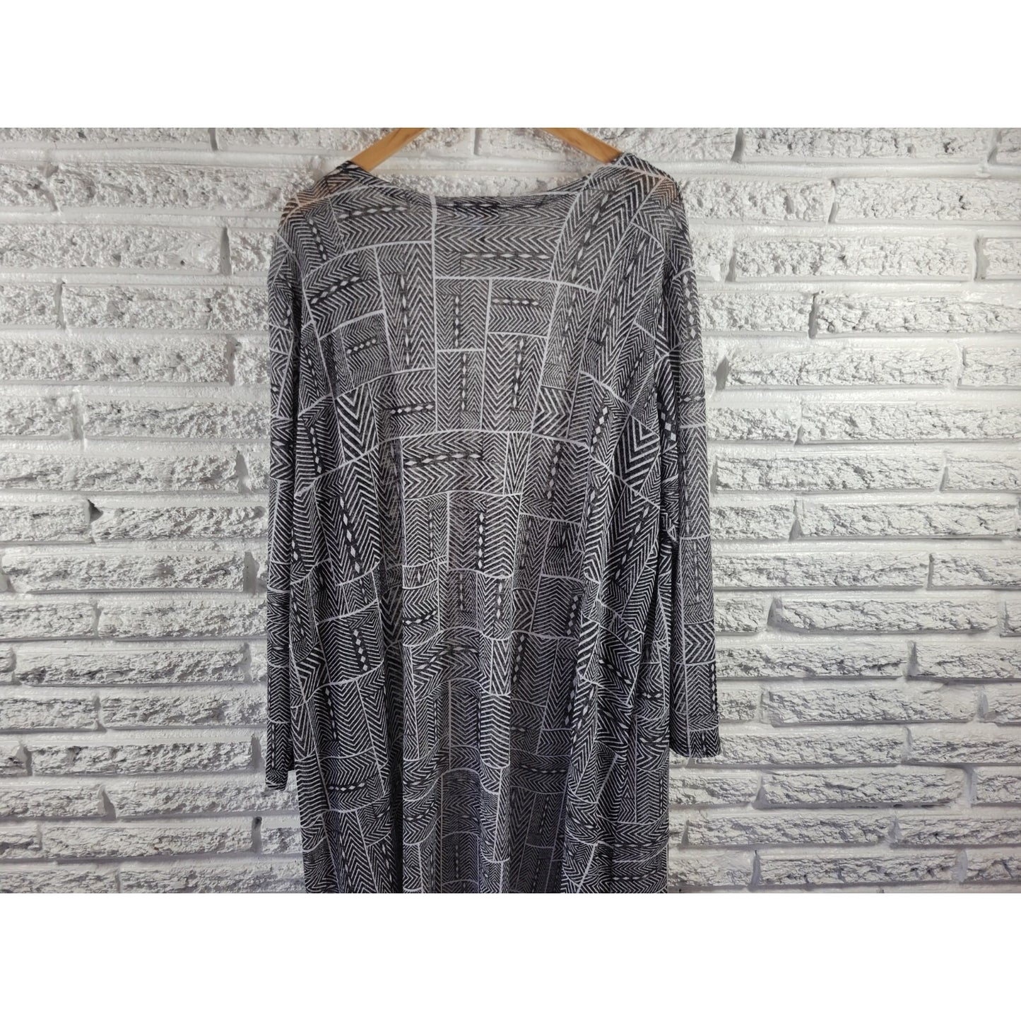 LuLaRoe XL Women's Duster Cardigan Black Asymmetric Mesh Sheer Stretch GEO365E