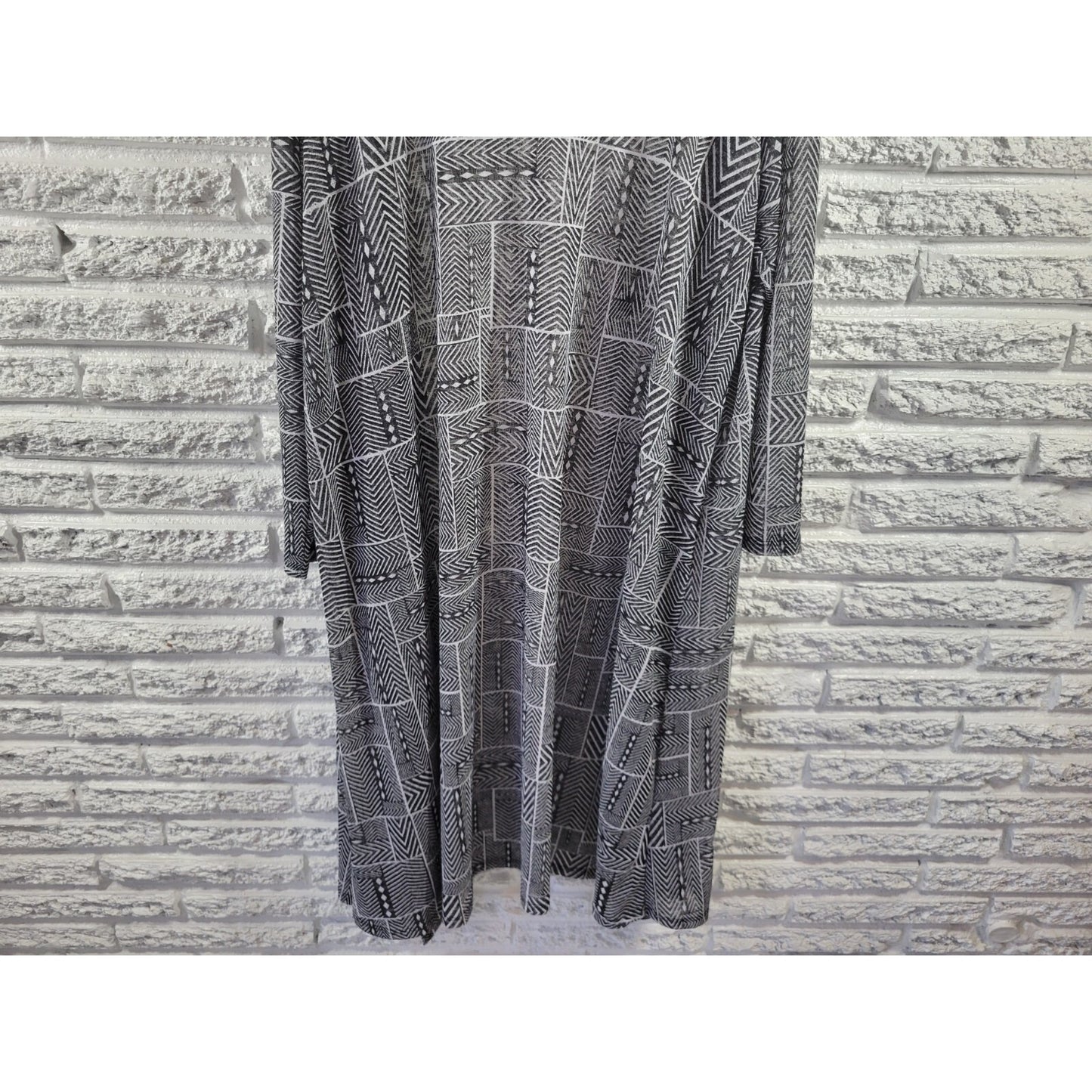LuLaRoe XL Women's Duster Cardigan Black Asymmetric Mesh Sheer Stretch GEO365E