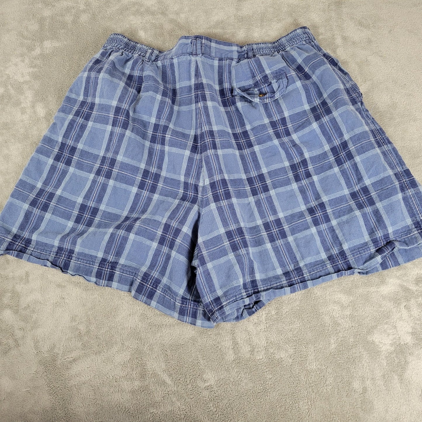 Leslie Fay Womens Shorts 24W Plus Blue White Plaid Zip Fly Linen Cotton Pockets