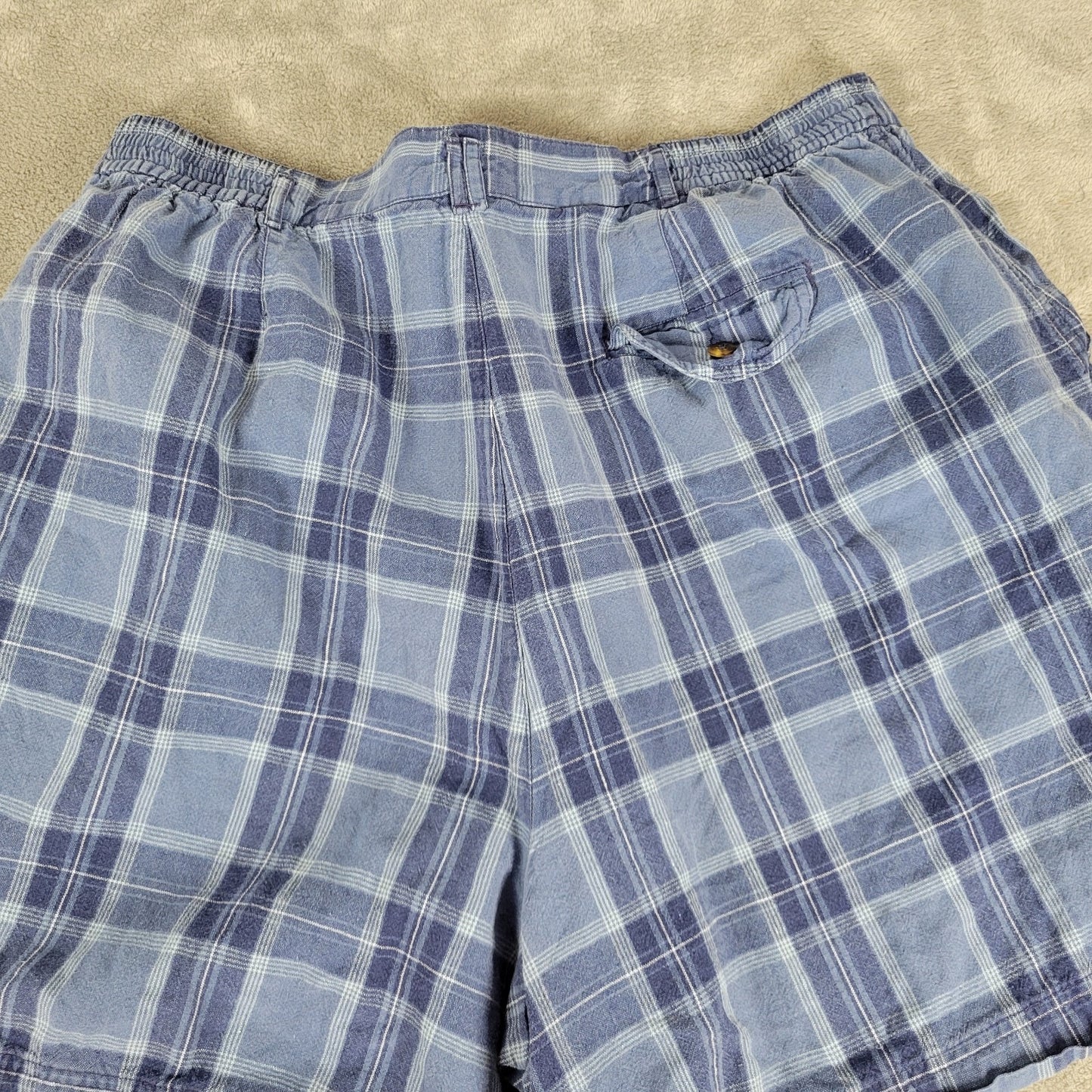 Leslie Fay Womens Shorts 24W Plus Blue White Plaid Zip Fly Linen Cotton Pockets