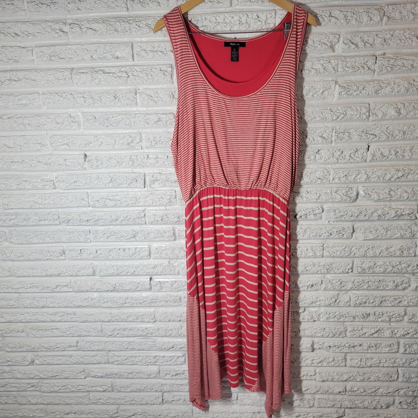 Style Co Womens Dress XL Tank Sheath Pink Strip Handkerchief Heme Rayon Blend