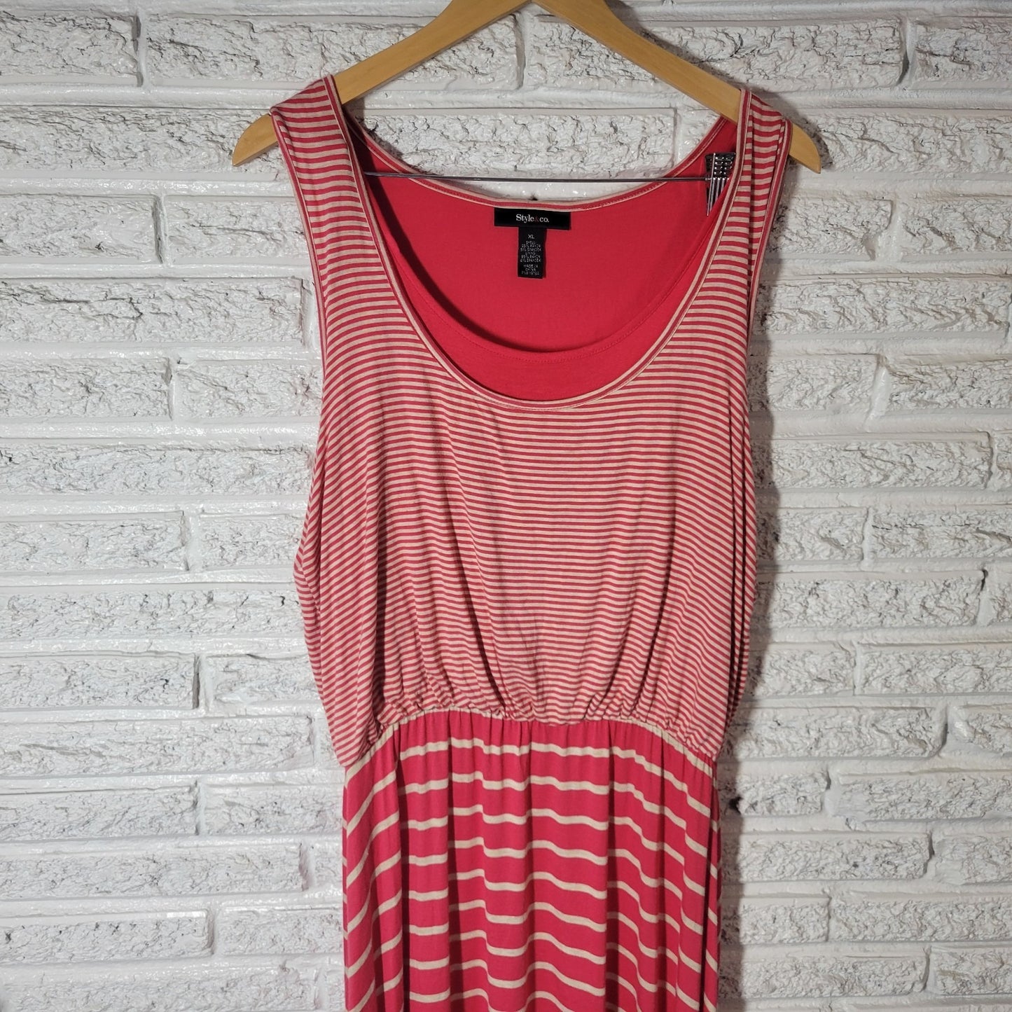 Style Co Womens Dress XL Tank Sheath Pink Strip Handkerchief Heme Rayon Blend