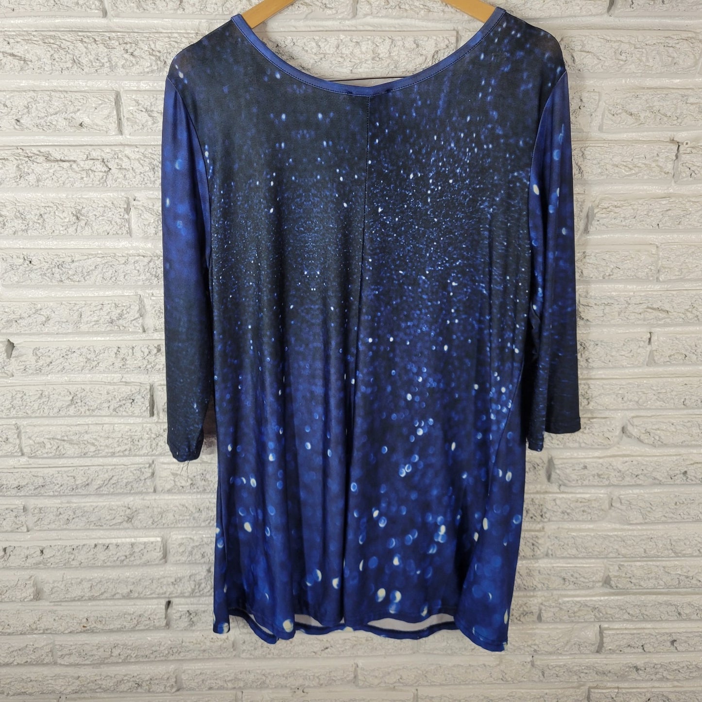 Lily Firmiana Womens Dress 1X Plus Mini 3/4 Sleeve Blue Outer Space Poly Blend