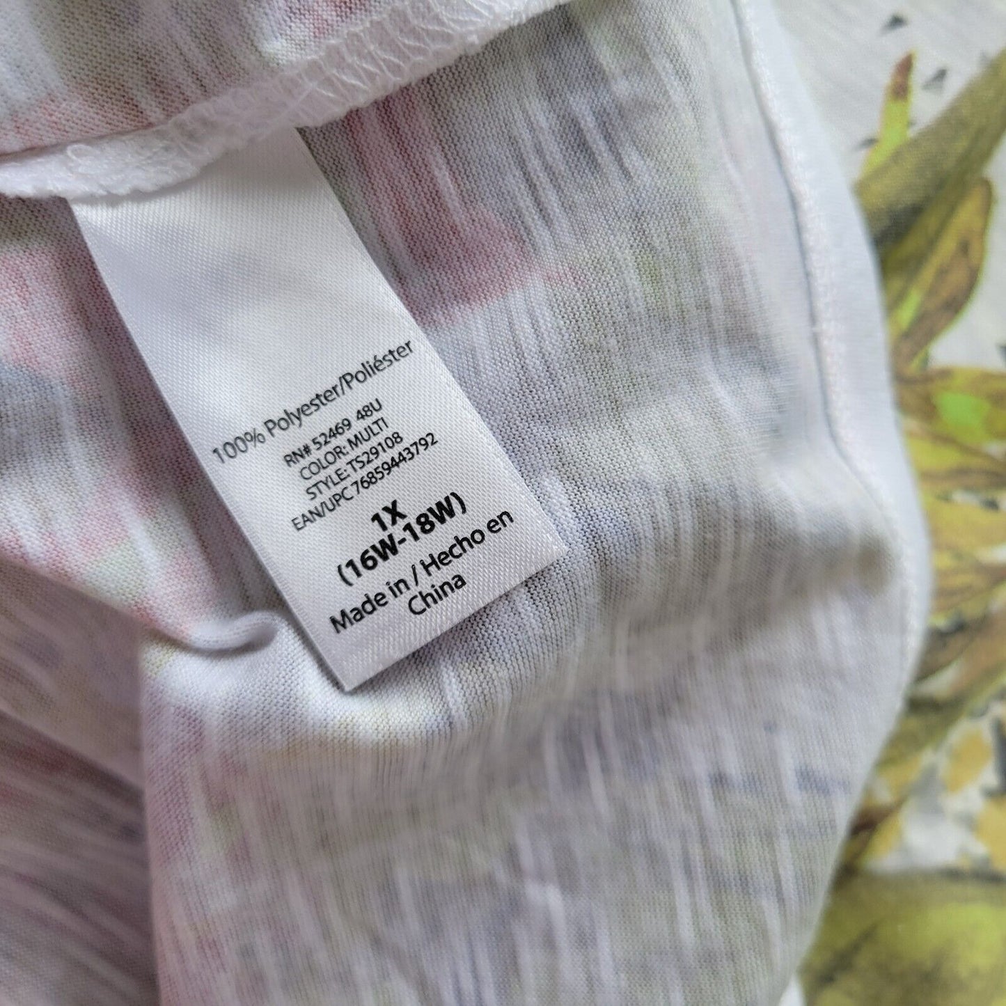 Terra Sky Womens 1X 16W 18W Plus Tee Green Floral Studded Split Hem Lightweight