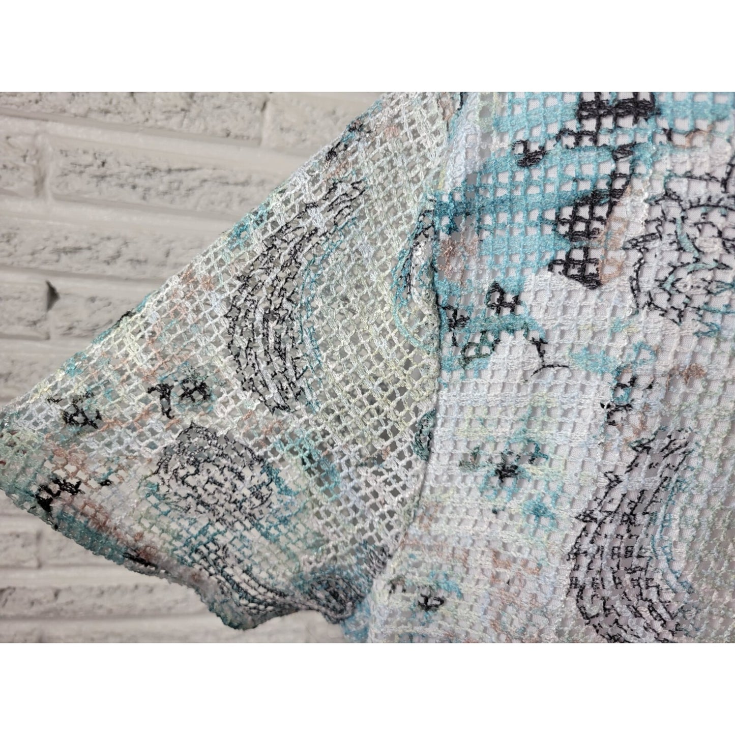 Live Let Live Womens Top XXXL Plus Short Sleeve Crochet Lace Hem Blue Sequins