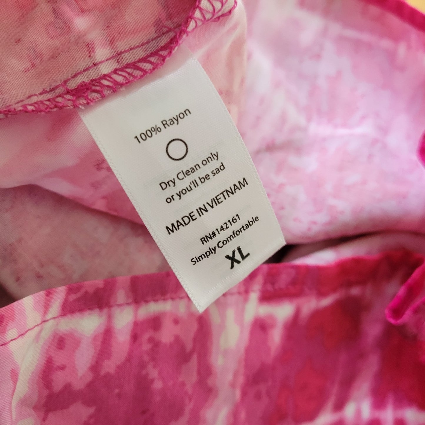 LuLaRoe Amy XL Top Blouse Pink White Tie Dye Collared Button Pockets TIE29E