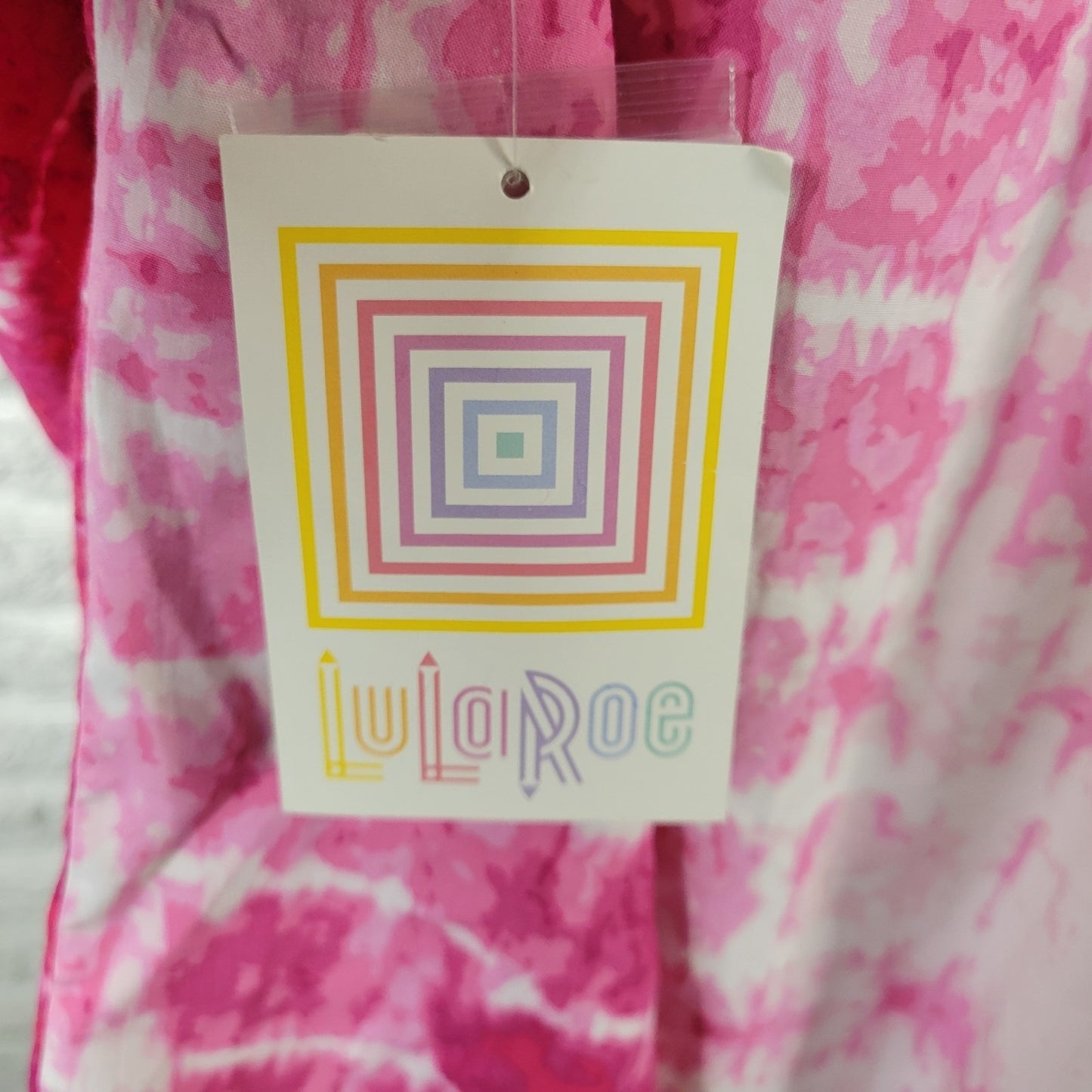 LuLaRoe Amy XL Top Blouse Pink White Tie Dye Collared Button Pockets TIE29E