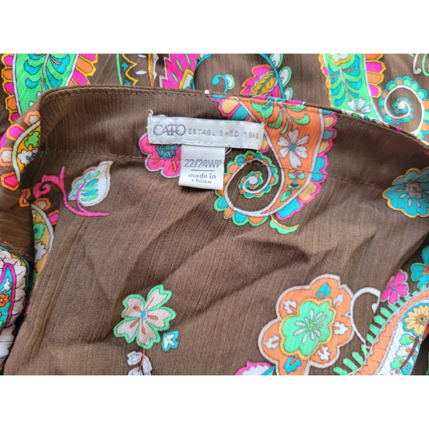 Cato Womens Top 22WP 24WP Plus Flutter Sleeve Brown Paisley Front Tie Polyester