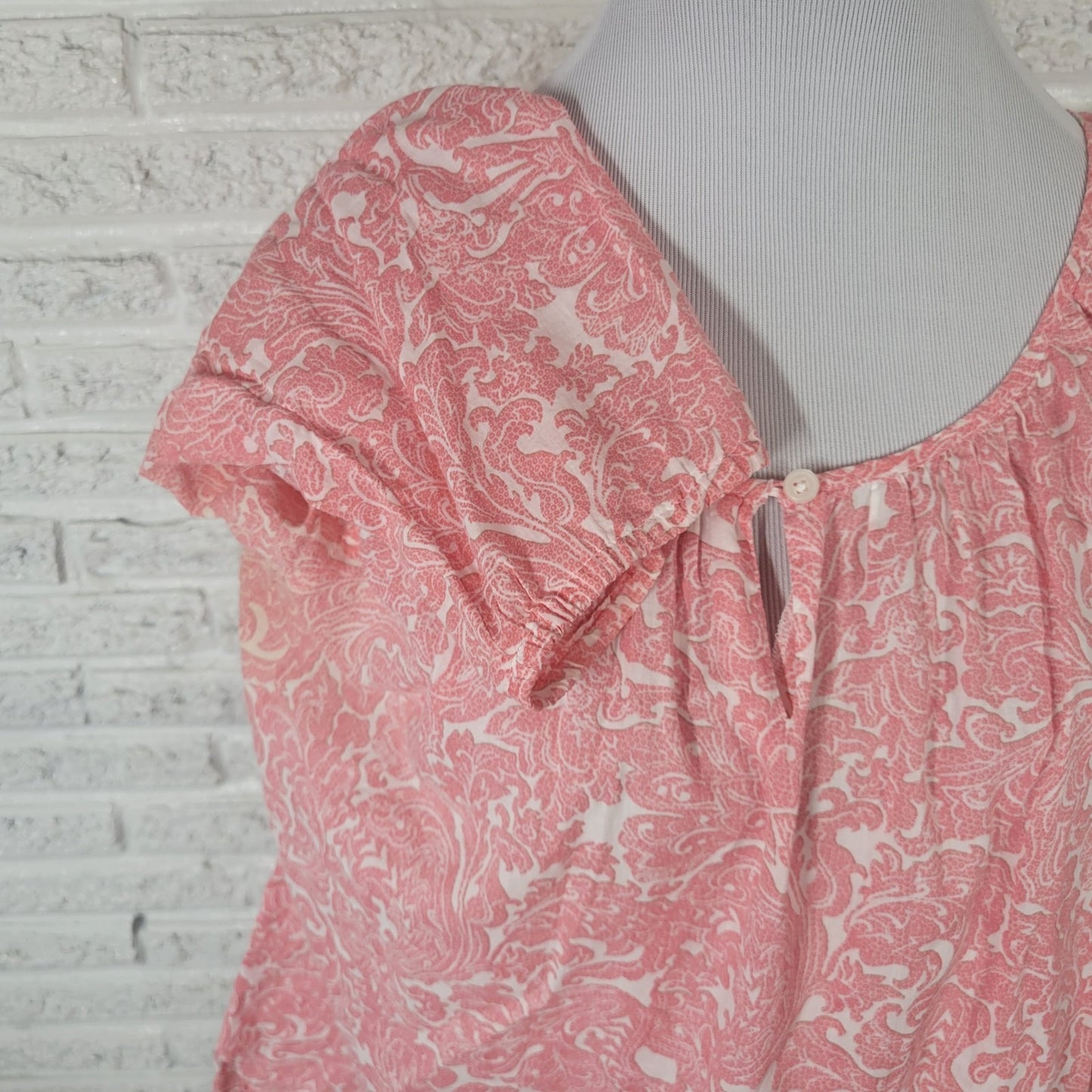 Croft Barrow Womens Top Extra Large XL 3/4 Sleeve Pink Geometric Keyhole Cotton