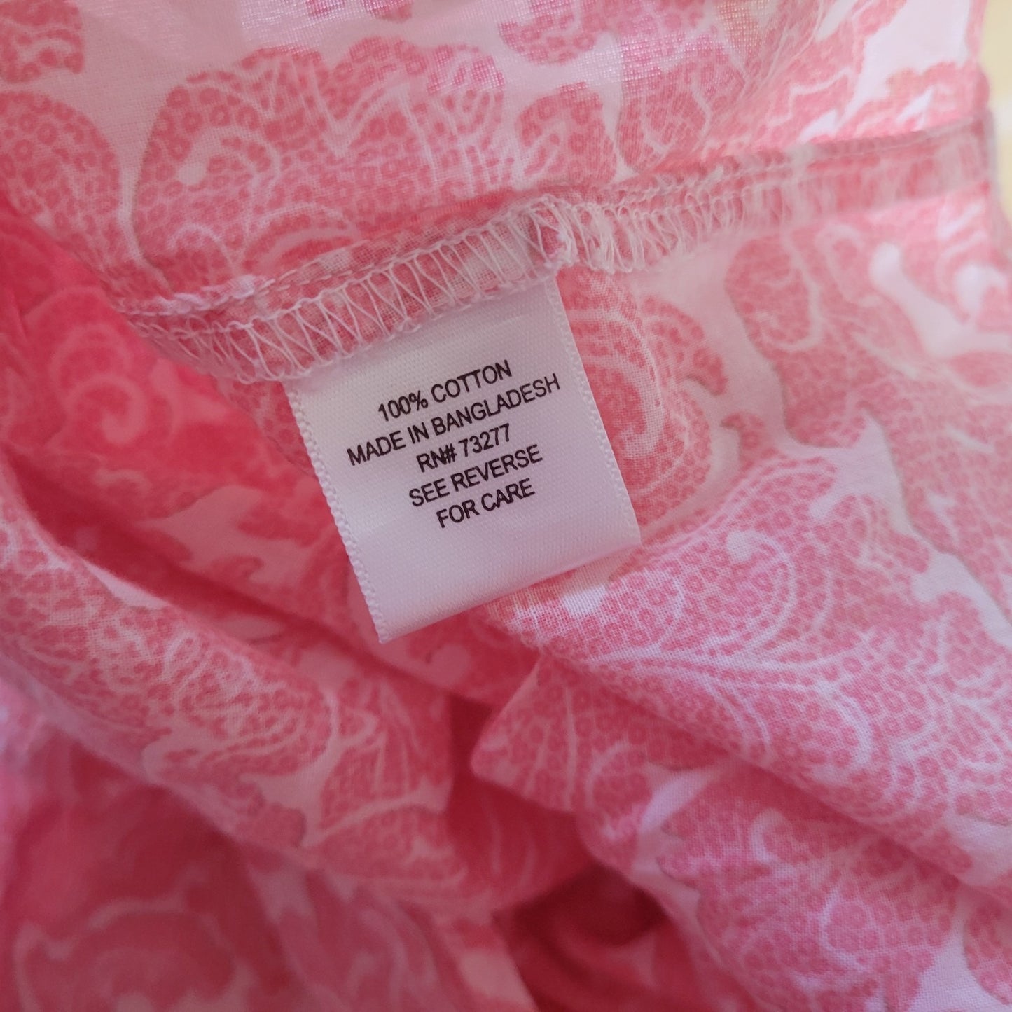 Croft Barrow Womens Top Extra Large XL 3/4 Sleeve Pink Geometric Keyhole Cotton