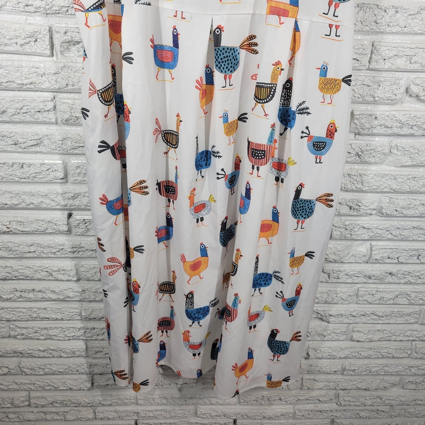 Women Dress 4XL Plus Fit Flare Short Sleeve White Chickens All Over Casual Artsy