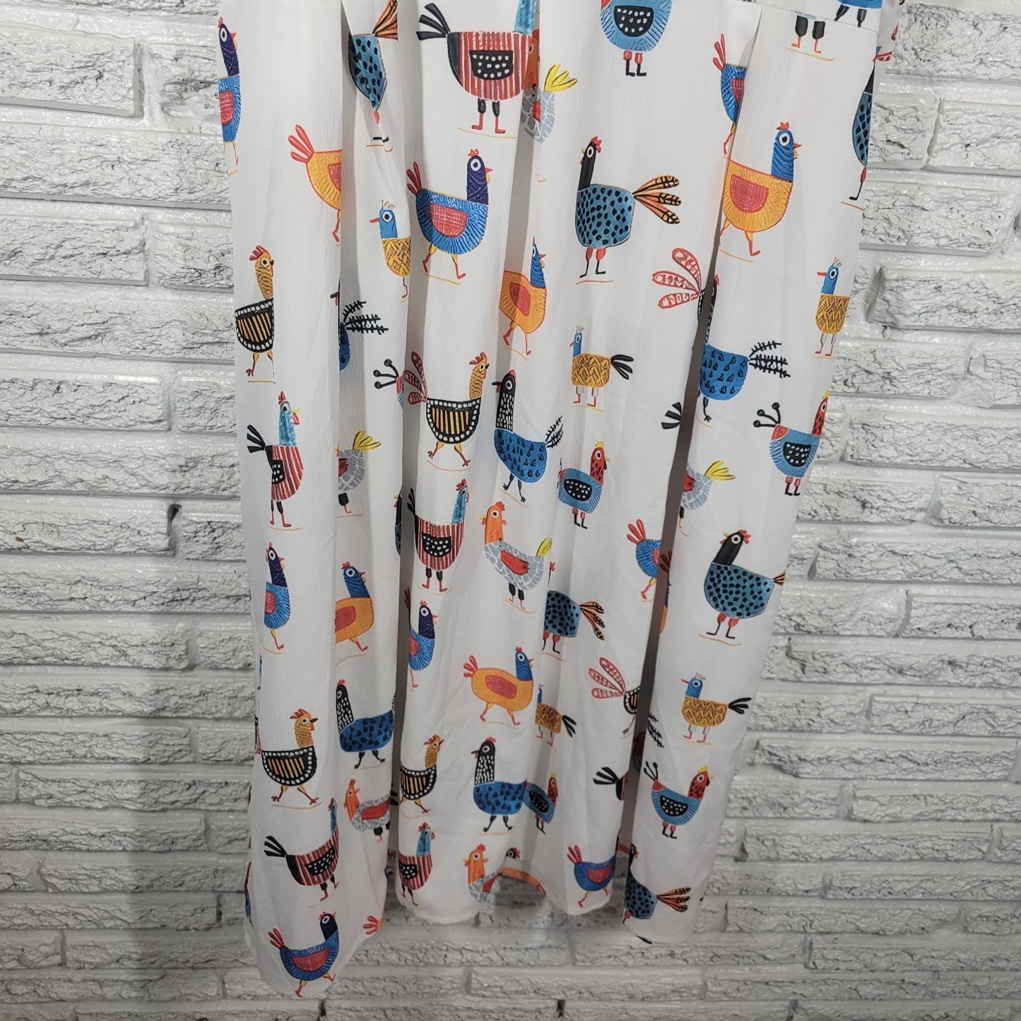 Women Dress 4XL Plus Fit Flare Short Sleeve White Chickens All Over Casual Artsy