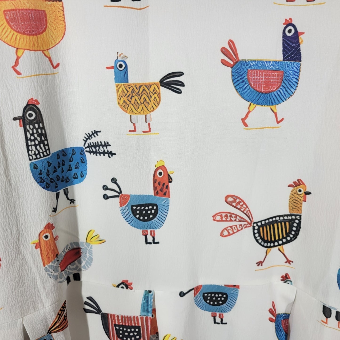 Women Dress 4XL Plus Fit Flare Short Sleeve White Chickens All Over Casual Artsy