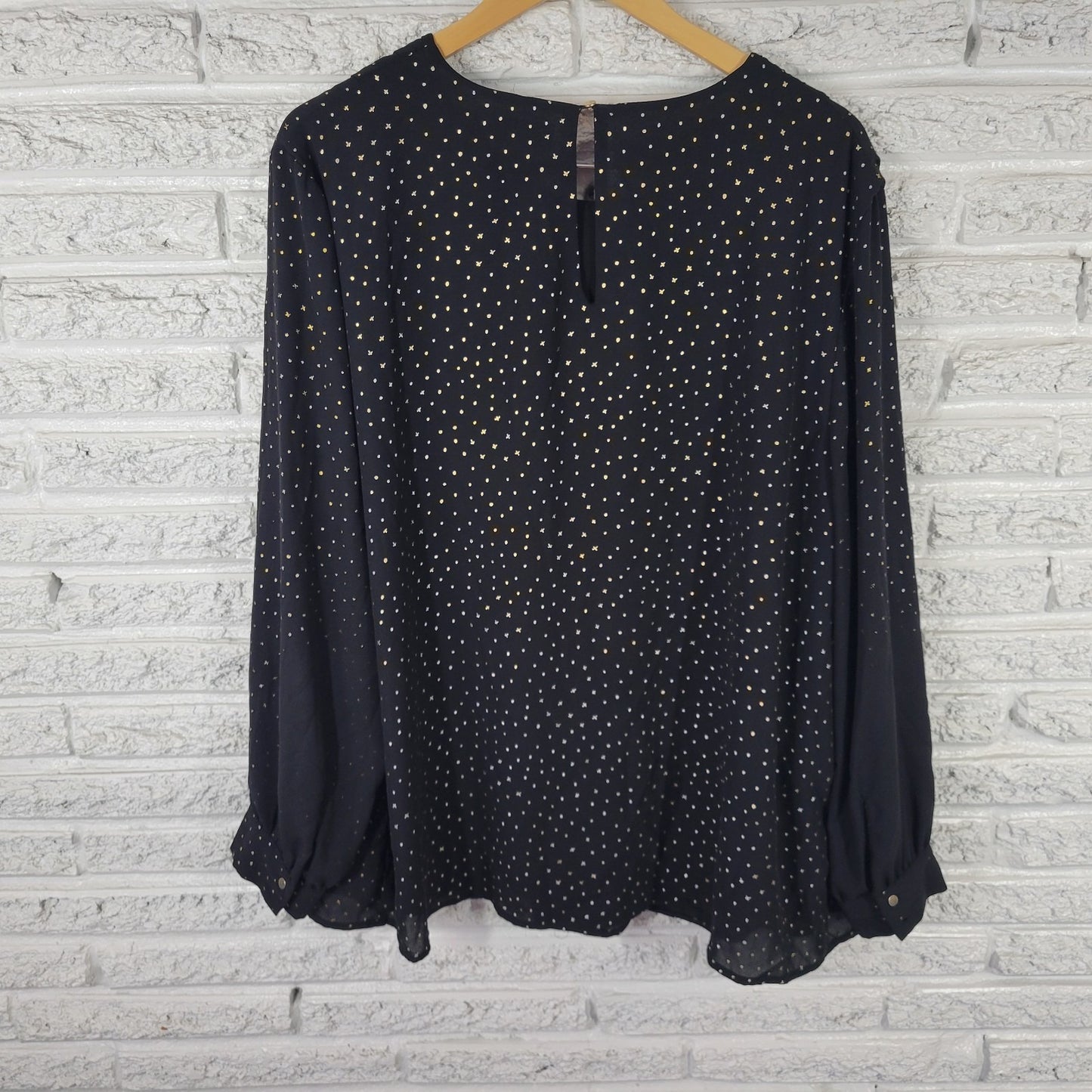 Ava Viv Women Top 2X Plus Tunic Black Gold X's Pintuck Back Keyhole Lined Office