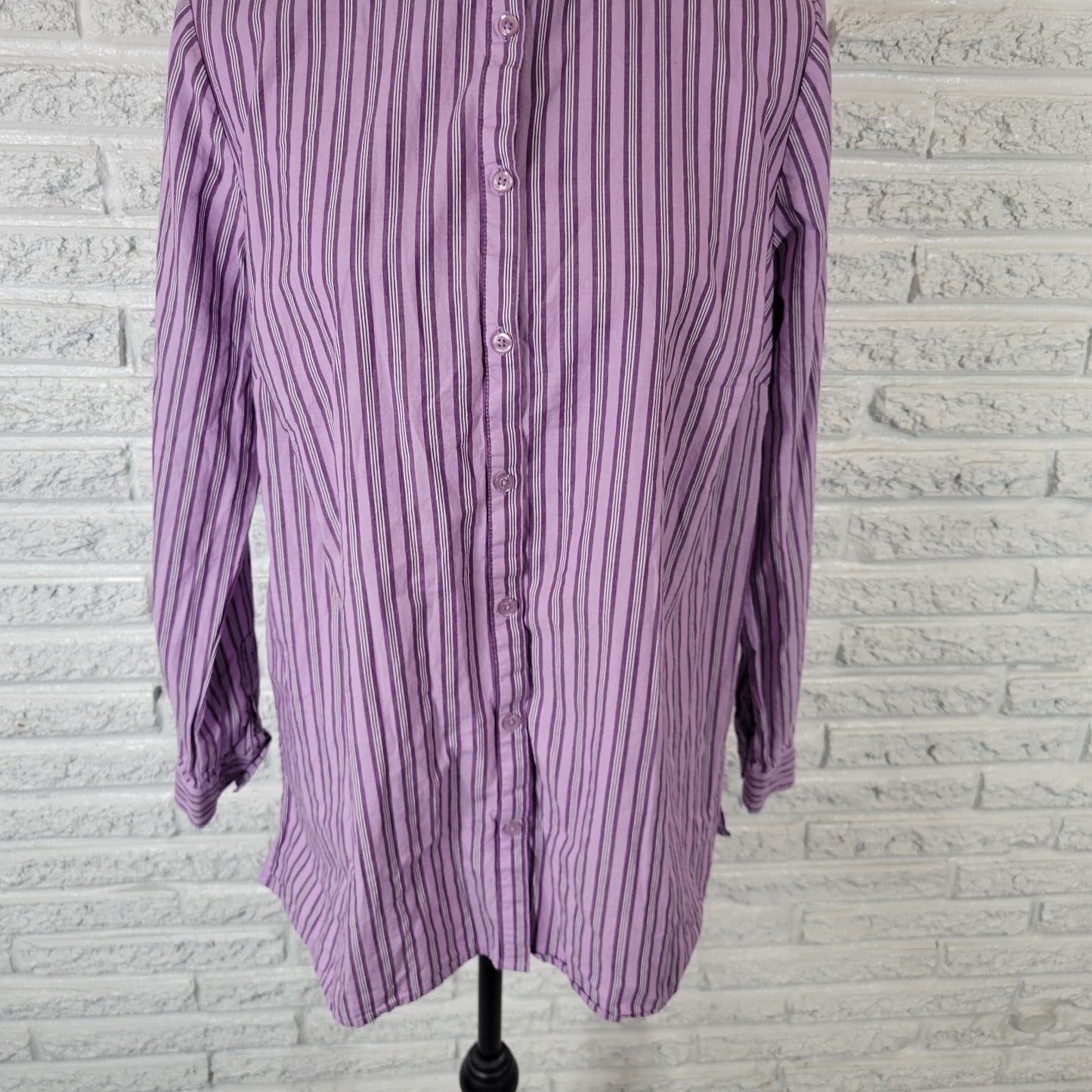 Roamans Womens Top 16W Plus Long Sleeve Button Up Purple Stripe Cotton Office