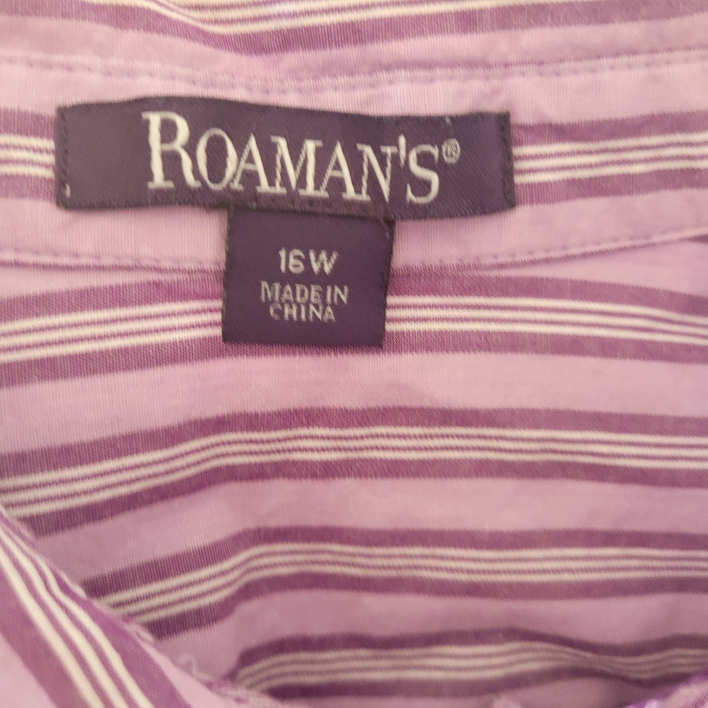 Roamans Womens Top 16W Plus Long Sleeve Button Up Purple Stripe Cotton Office