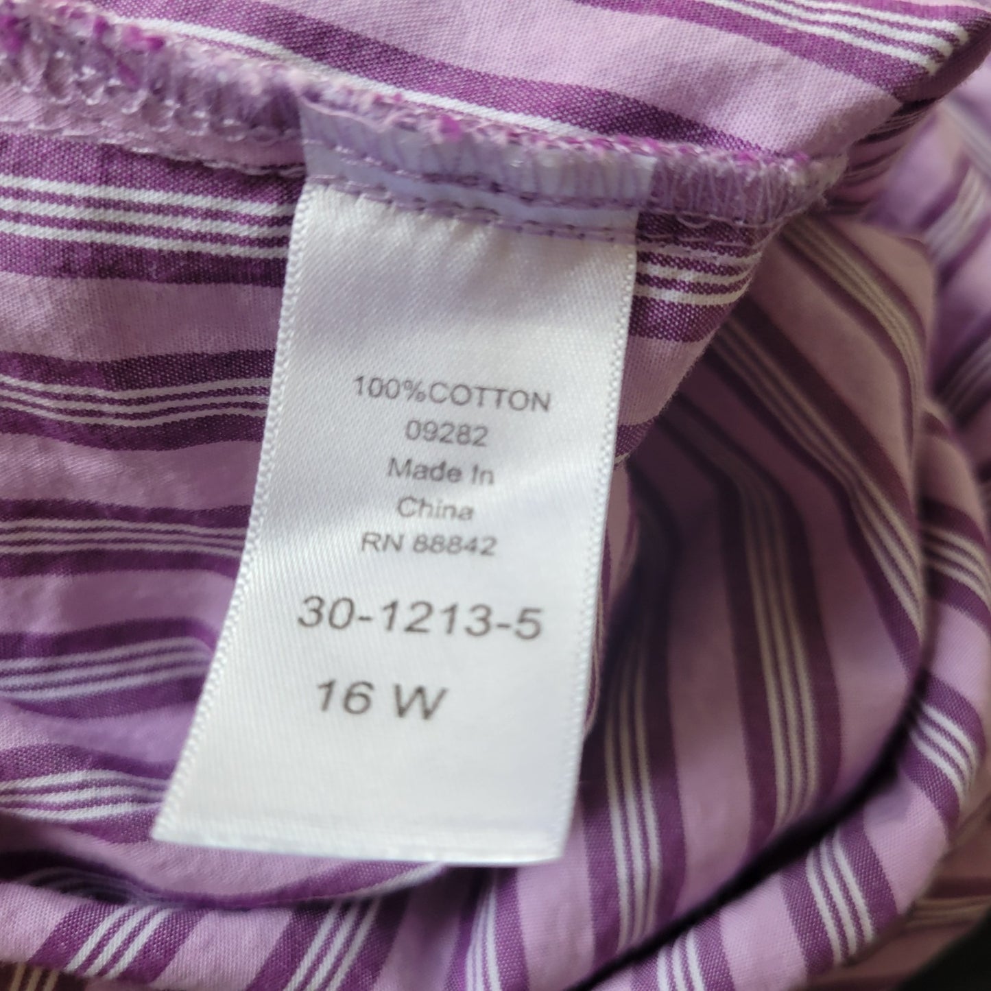 Roamans Womens Top 16W Plus Long Sleeve Button Up Purple Stripe Cotton Office