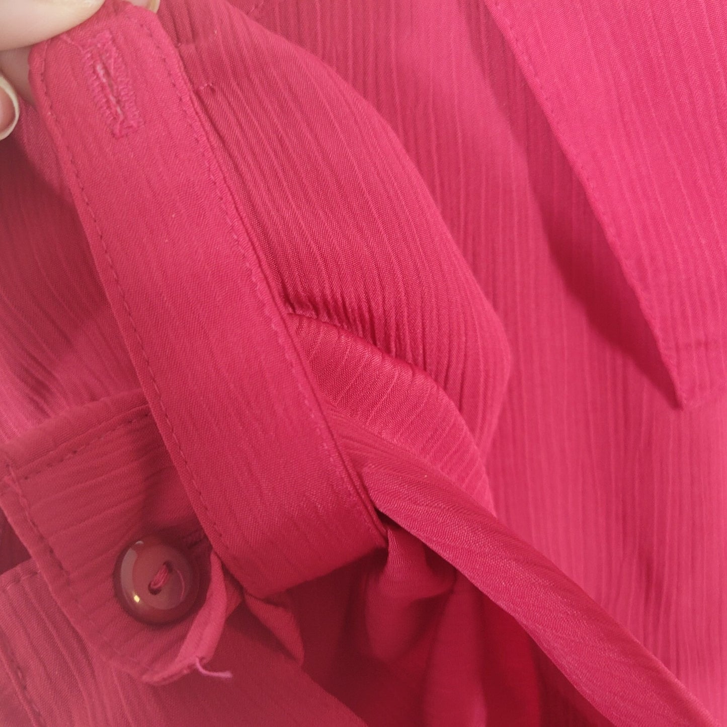 Kim Rogers Women Top 3X Plus Roll Tab Sleeve Red Pockets Lightweight Polyester