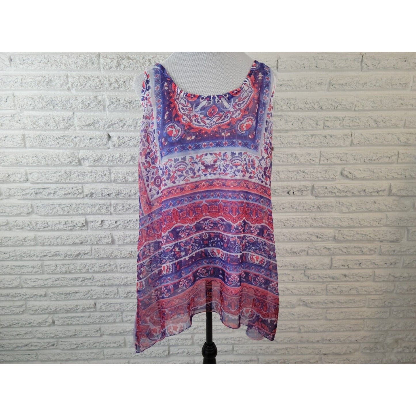 Live Let Live Womens Top 1X Sleeveless Asymmetric Blue Floral Polyester Crochet