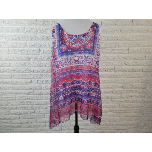 Live Let Live Womens Top 1X Sleeveless Asymmetric Blue Floral Polyester Crochet