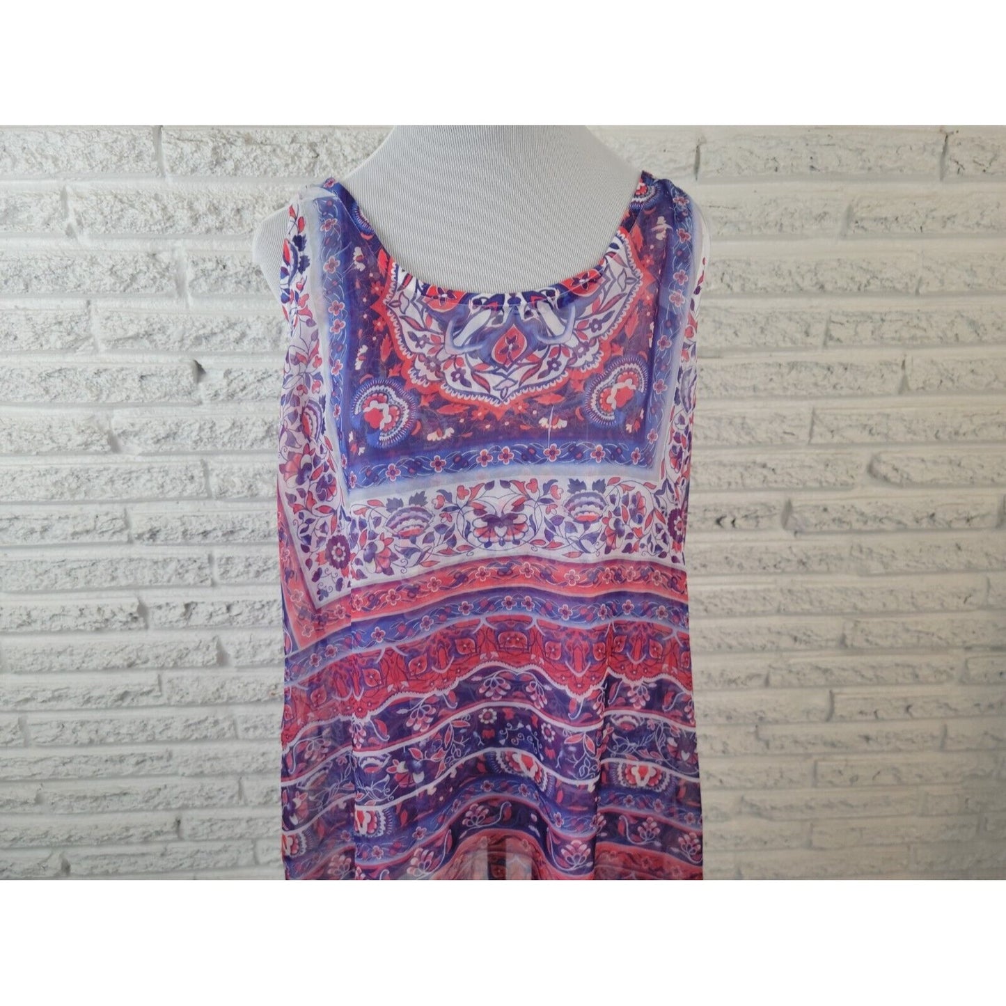 Live Let Live Womens Top 1X Sleeveless Asymmetric Blue Floral Polyester Crochet