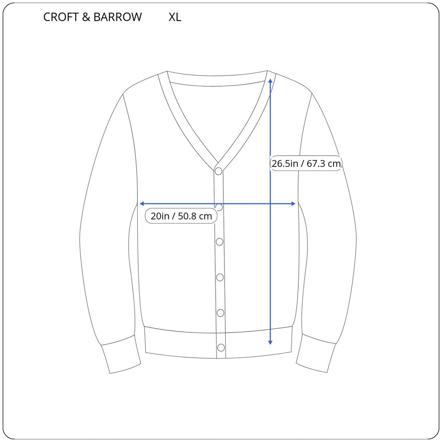 Croft Barrow Womens Sweater Extra Large XL Two Button Faux Pockets Cotton Blue