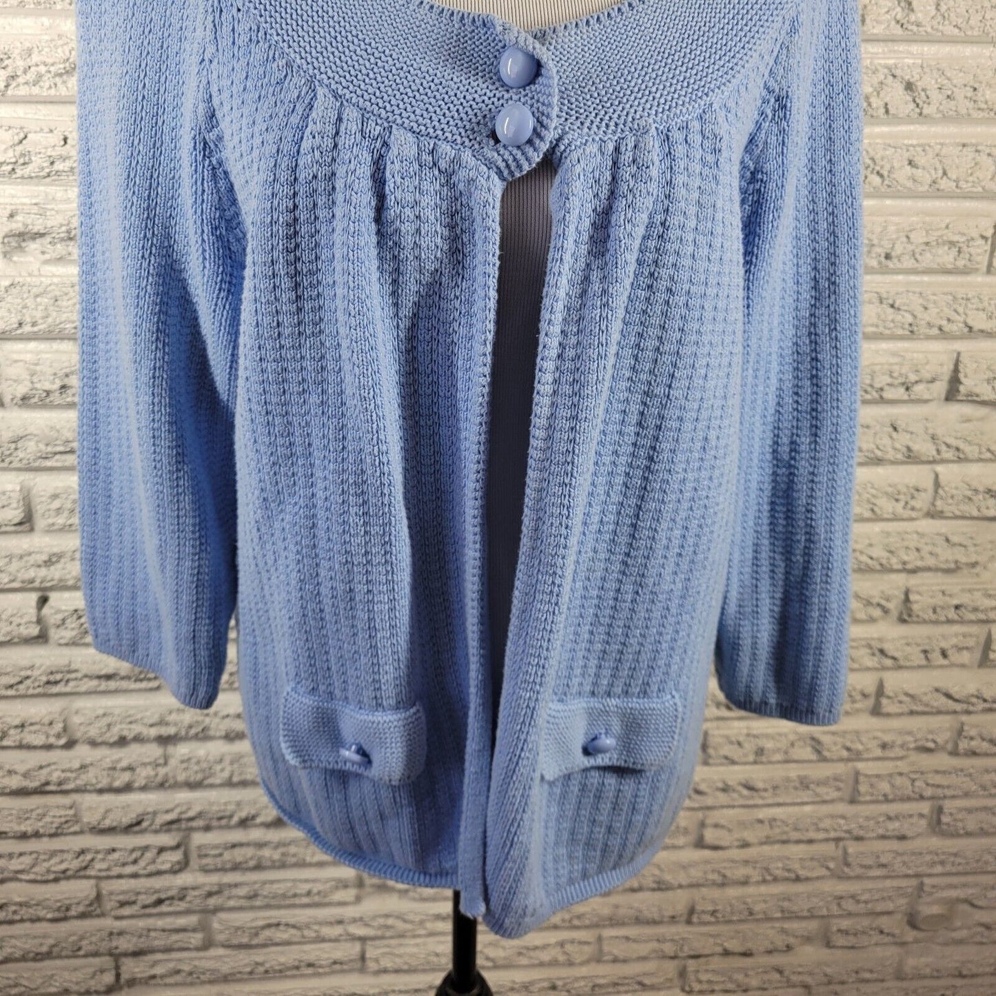 Croft Barrow Womens Sweater Extra Large XL Two Button Faux Pockets Cotton Blue