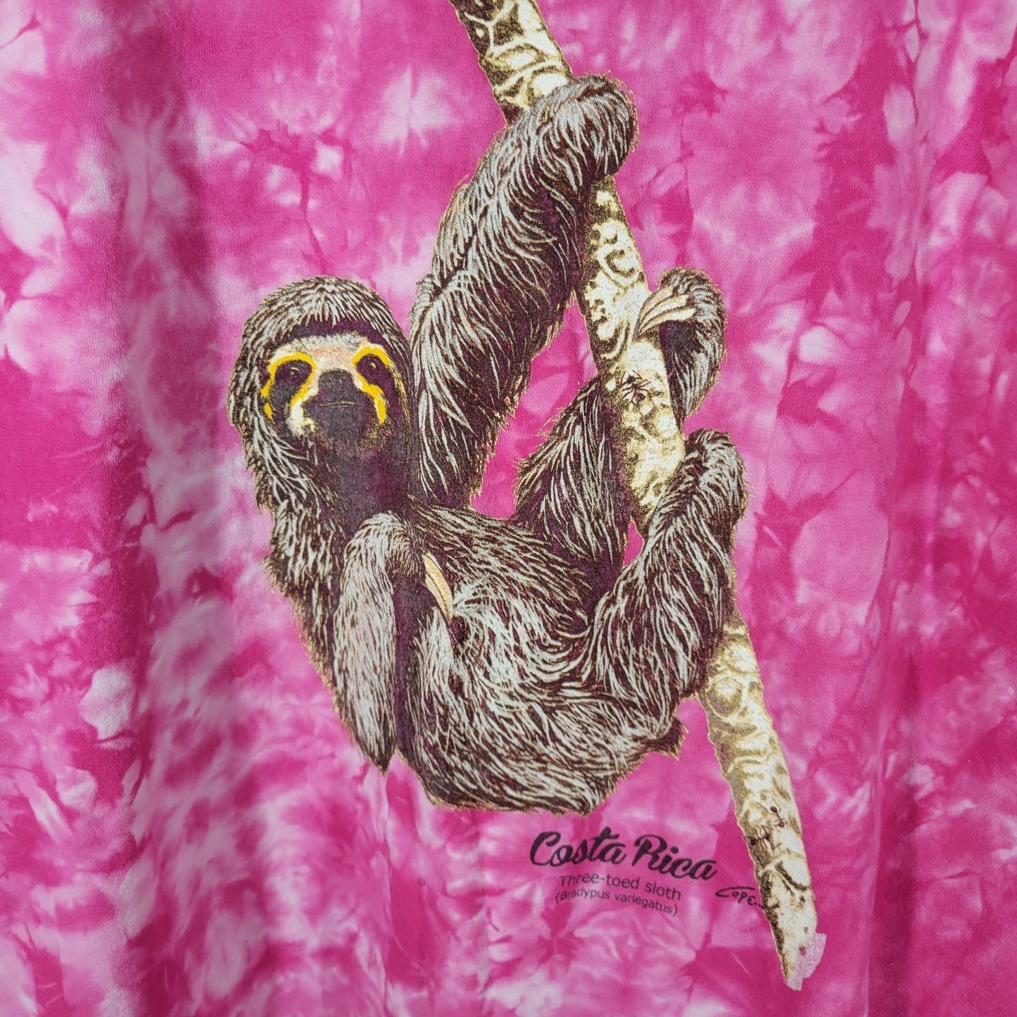 Tropic Joes Womens Top 2XL Plus Sloth Costa Rica Souvenir Pink Tie Dye Cotton
