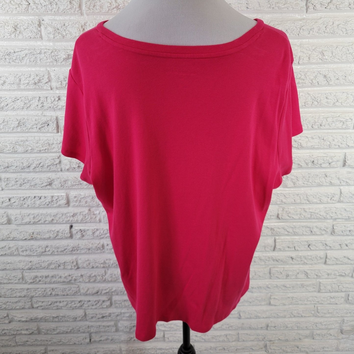 Liz Claiborne Womens Top 2X Plus Tee Short Sleeve Pink Cotton Comfy Casual VNeck