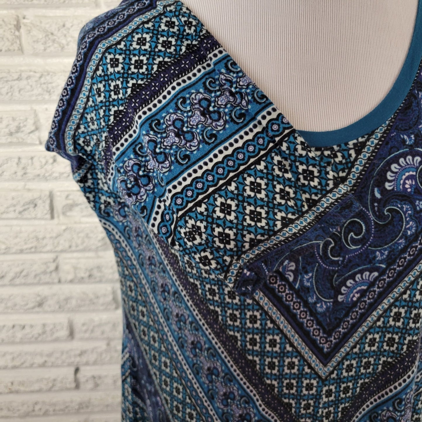 Croft Barrow Womens Top 1X Plus Tunic 3/4 Sleeve Blue Geometric Comfy Casual