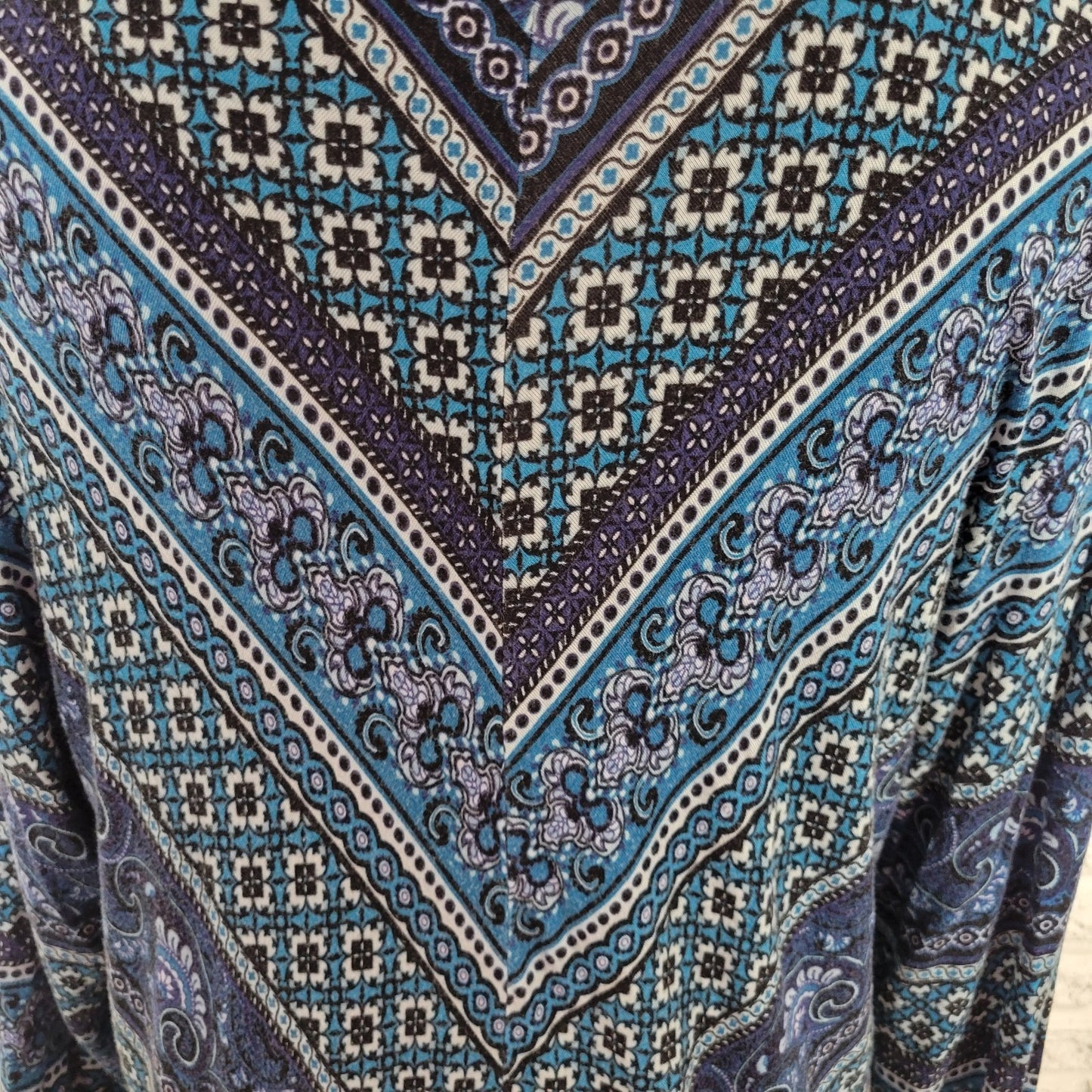 Croft Barrow Womens Top 1X Plus Tunic 3/4 Sleeve Blue Geometric Comfy Casual