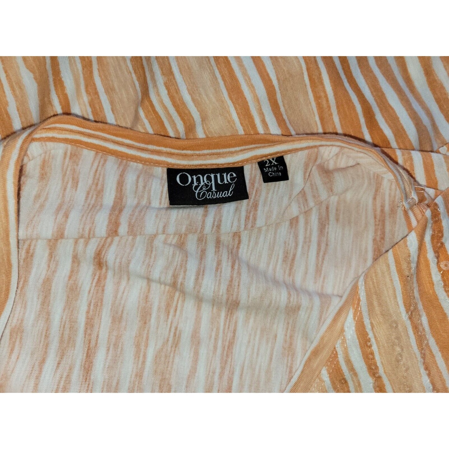 Onque Casual Womens Top 2X Plus Tee Orange Stripe Tied Hem Sequins Lightweight