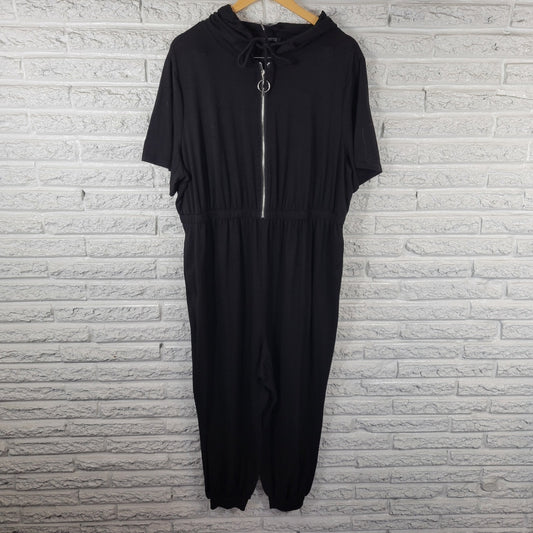 Bloomchic Womens Jumpsuit 18 20 Plus Capri Hoodie Zip Black Poly Blend Comfy