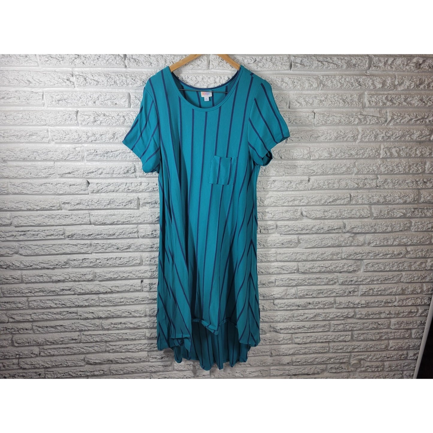Lularoe Womens Dress Extra Large Tee Knit Comfy Asymmetric Blue Stripe Pocket
