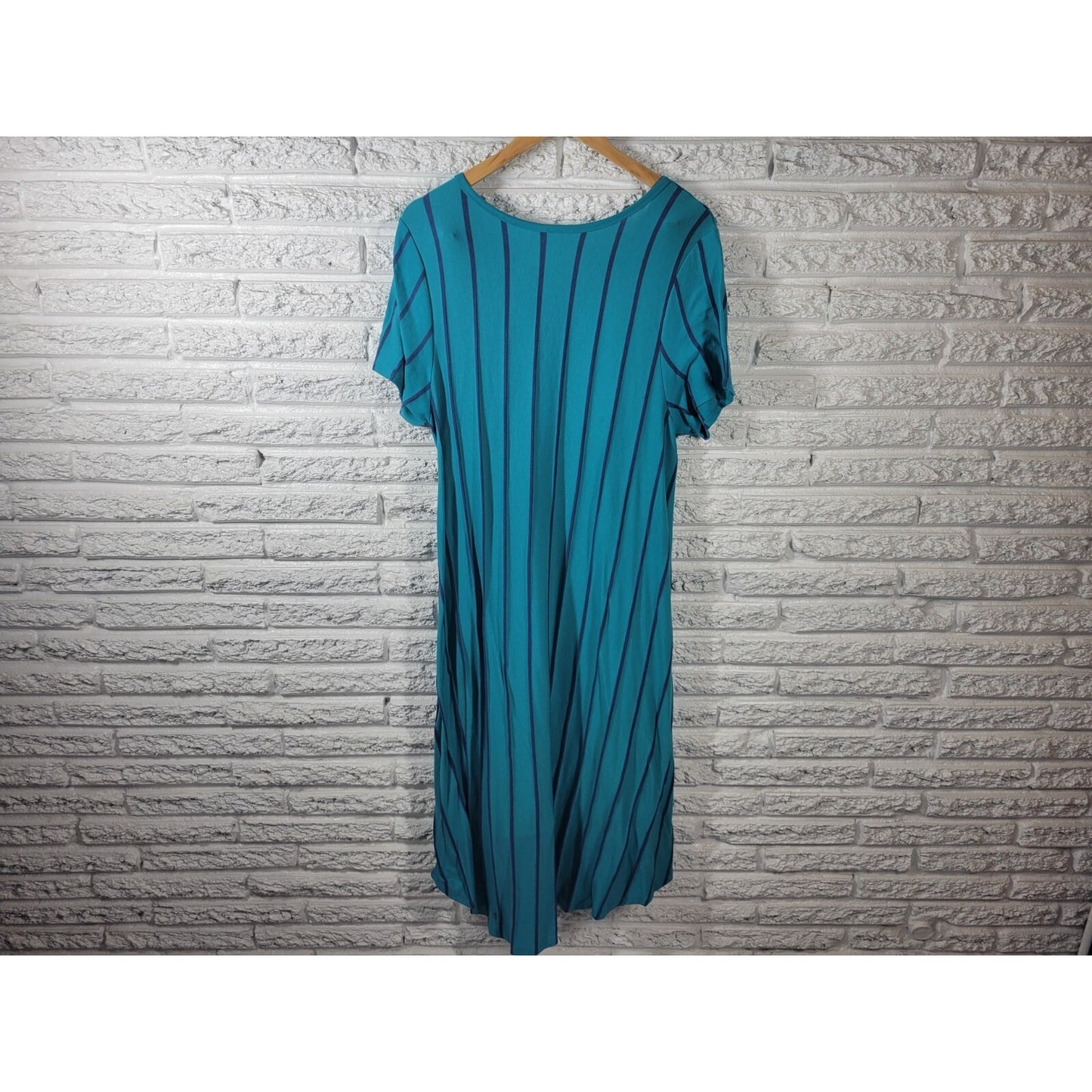 Lularoe Womens Dress Extra Large Tee Knit Comfy Asymmetric Blue Stripe Pocket