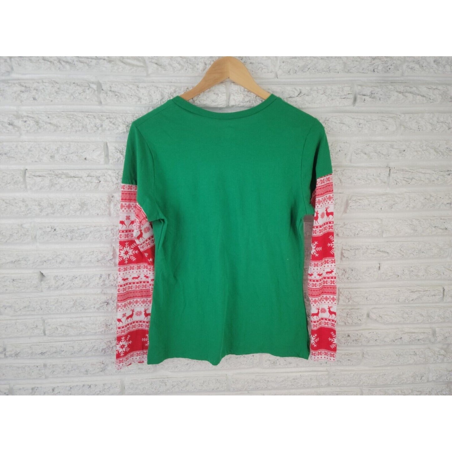 Christmas Womens Shirt Extra Large XL Tee Long Sleeve Bulldog Elfie Selfie Green
