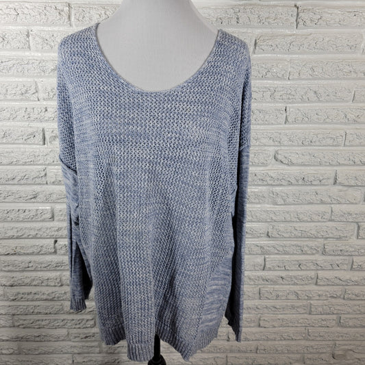 Lane Bryant Womens Sweater 22 24 Plus Open Knit Blue Marled Cotton Casual Comfy