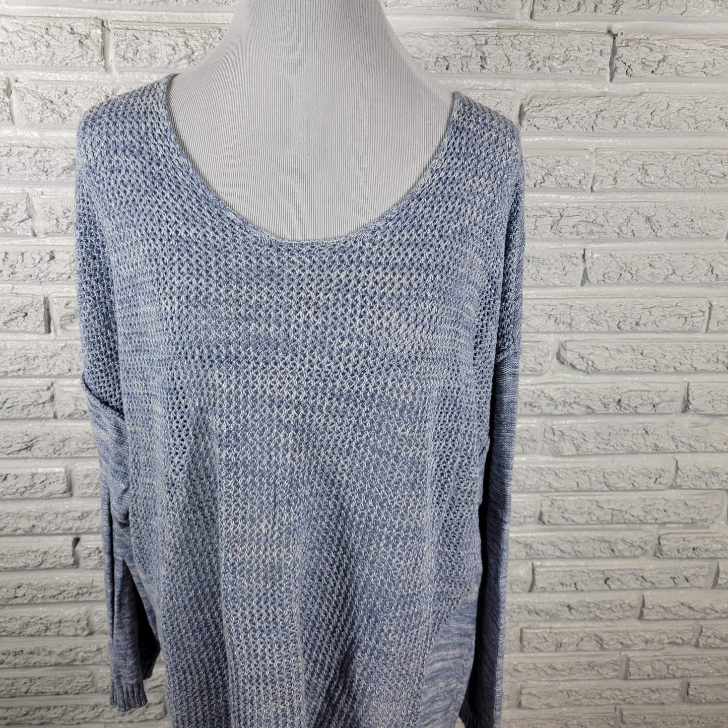 Lane Bryant Womens Sweater 22 24 Plus Open Knit Blue Marled Cotton Casual Comfy