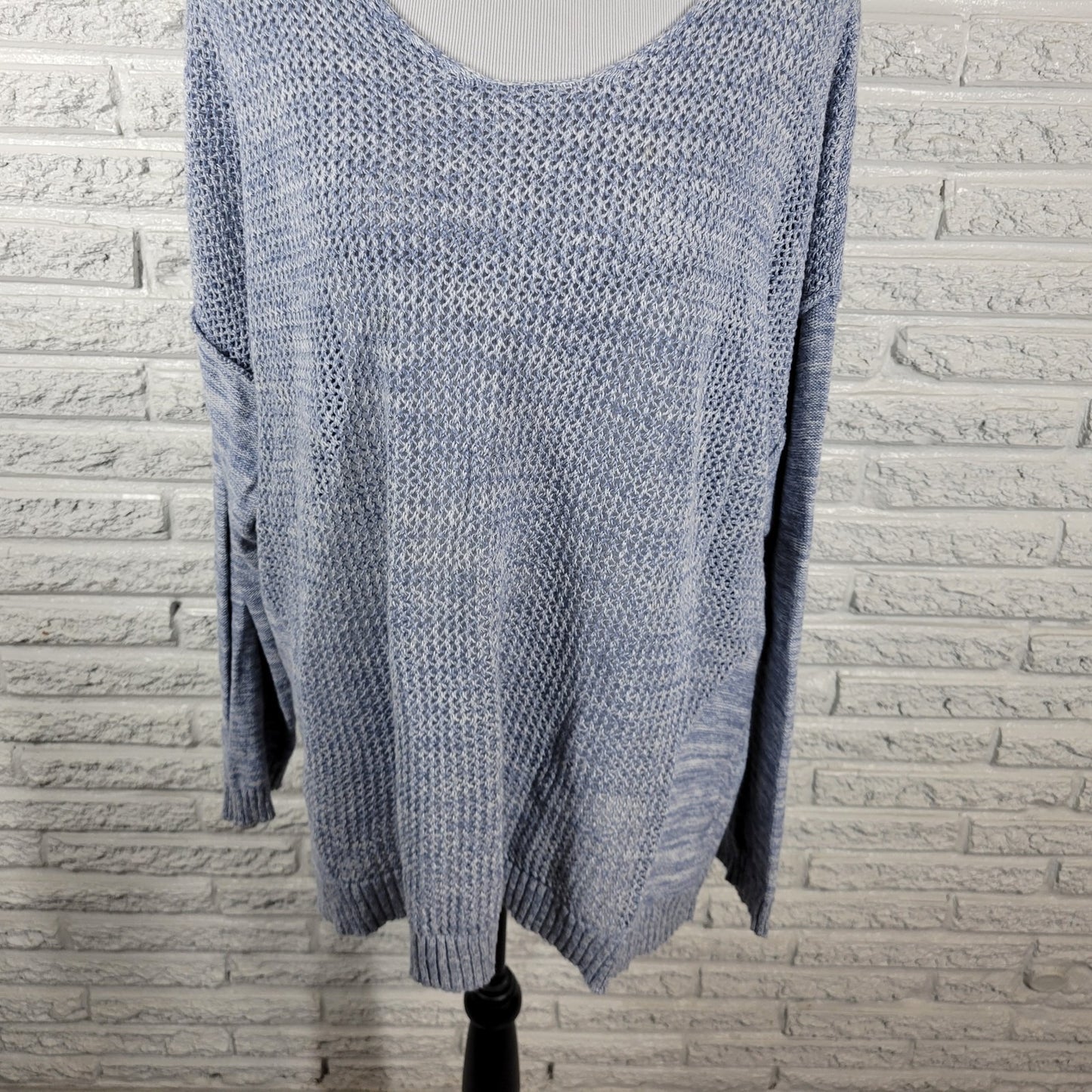 Lane Bryant Womens Sweater 22 24 Plus Open Knit Blue Marled Cotton Casual Comfy