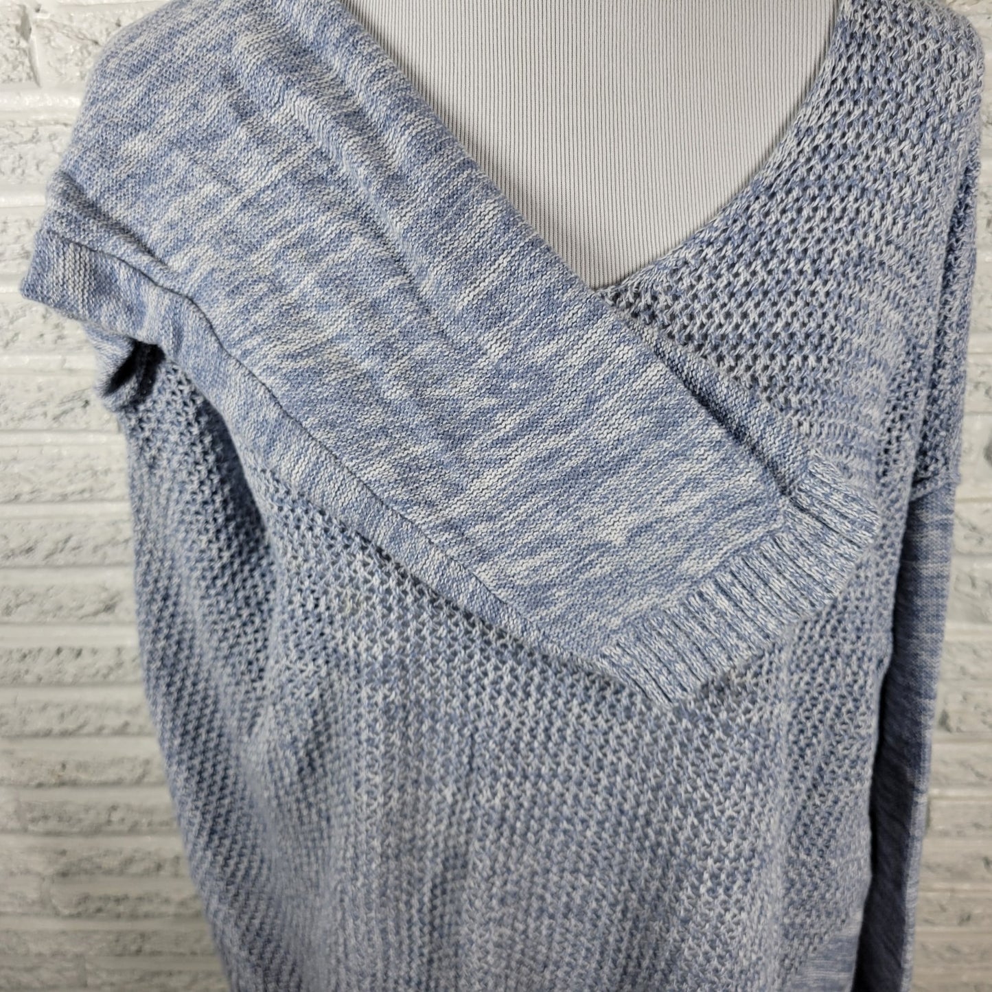 Lane Bryant Womens Sweater 22 24 Plus Open Knit Blue Marled Cotton Casual Comfy