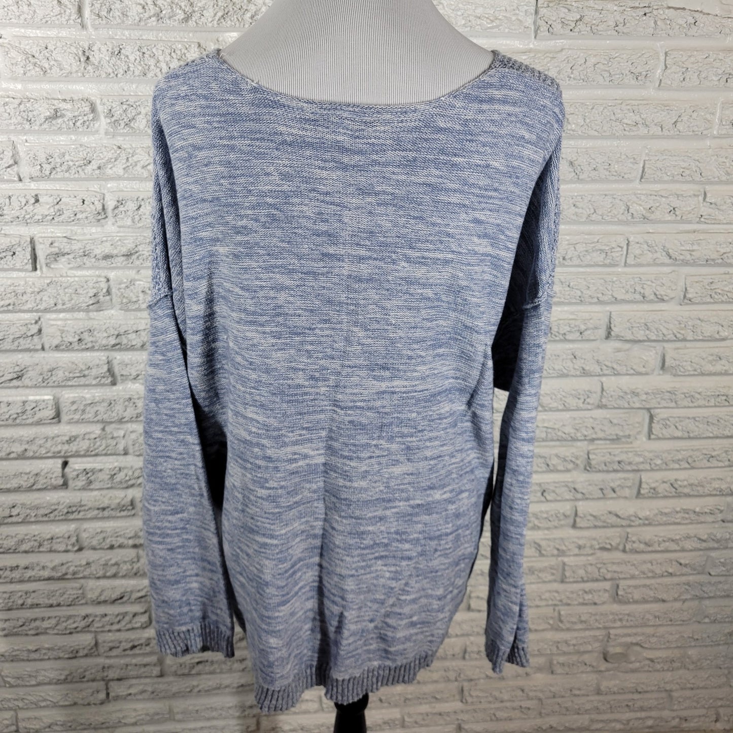 Lane Bryant Womens Sweater 22 24 Plus Open Knit Blue Marled Cotton Casual Comfy