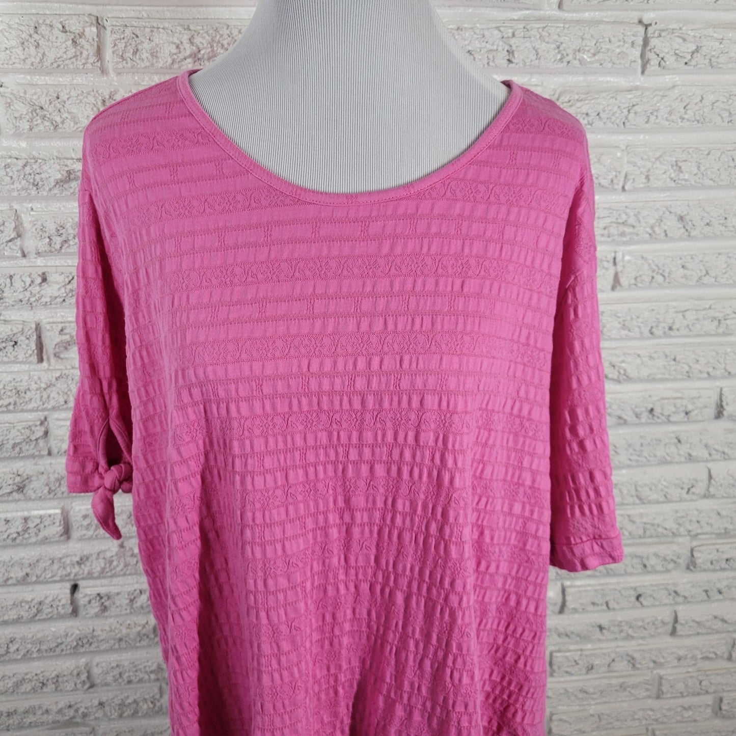 Ruby Rd Womens Top 2X Plus Tied Short Sleeve Pink Embroidered Cotton Blend Comfy