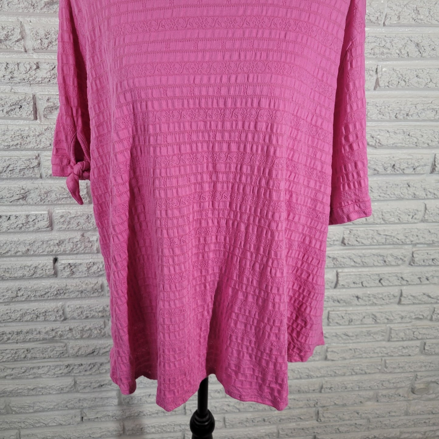 Ruby Rd Womens Top 2X Plus Tied Short Sleeve Pink Embroidered Cotton Blend Comfy