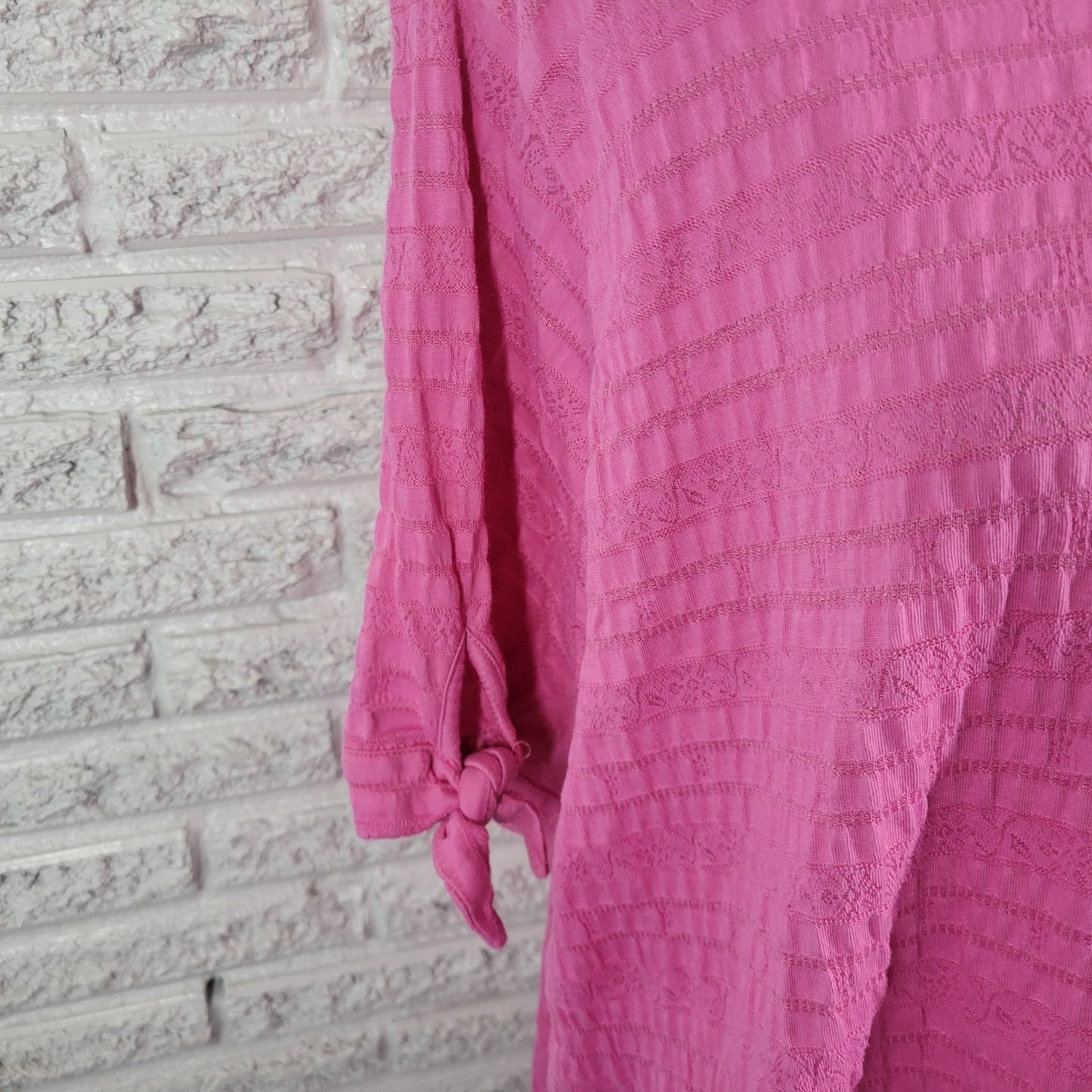 Ruby Rd Womens Top 2X Plus Tied Short Sleeve Pink Embroidered Cotton Blend Comfy