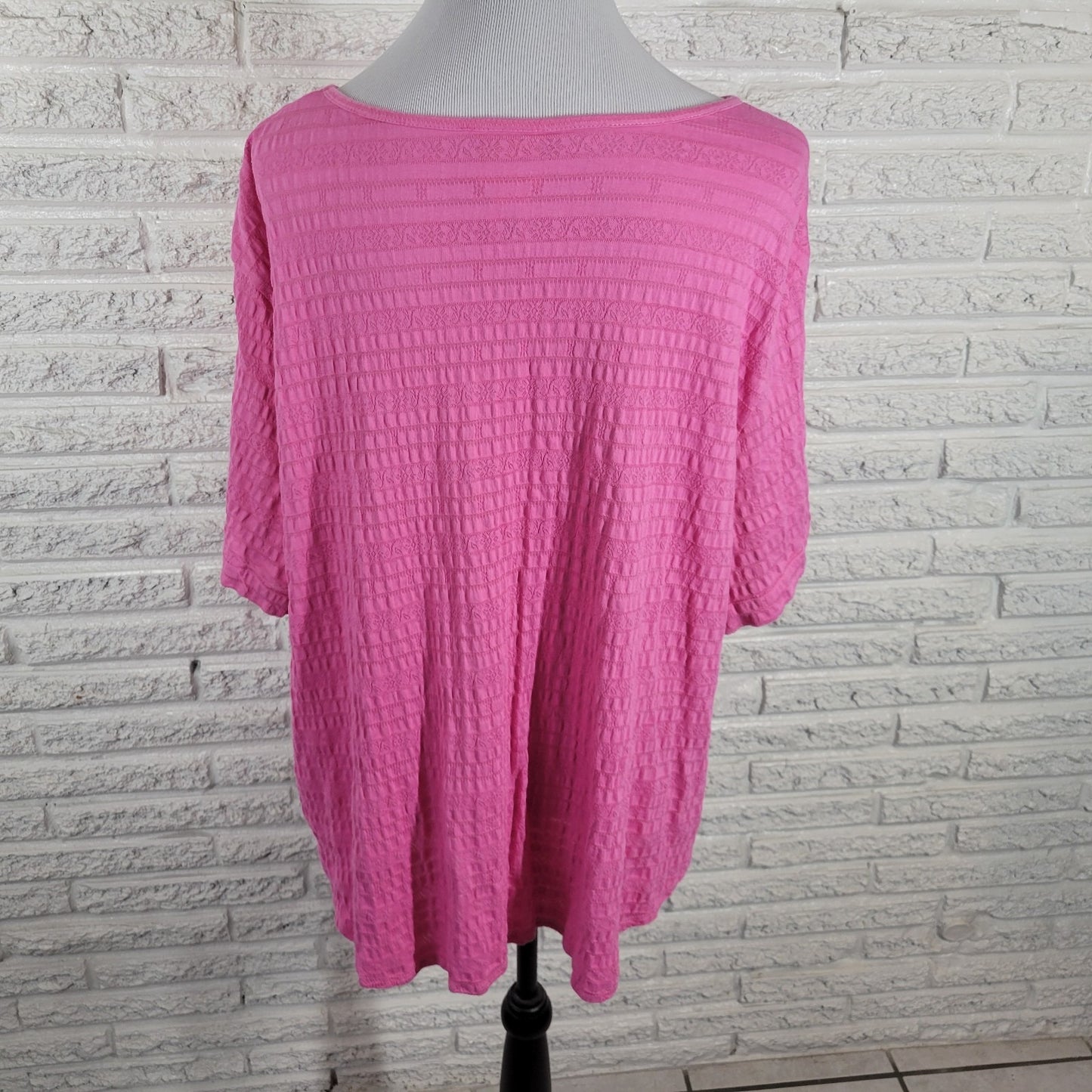 Ruby Rd Womens Top 2X Plus Tied Short Sleeve Pink Embroidered Cotton Blend Comfy