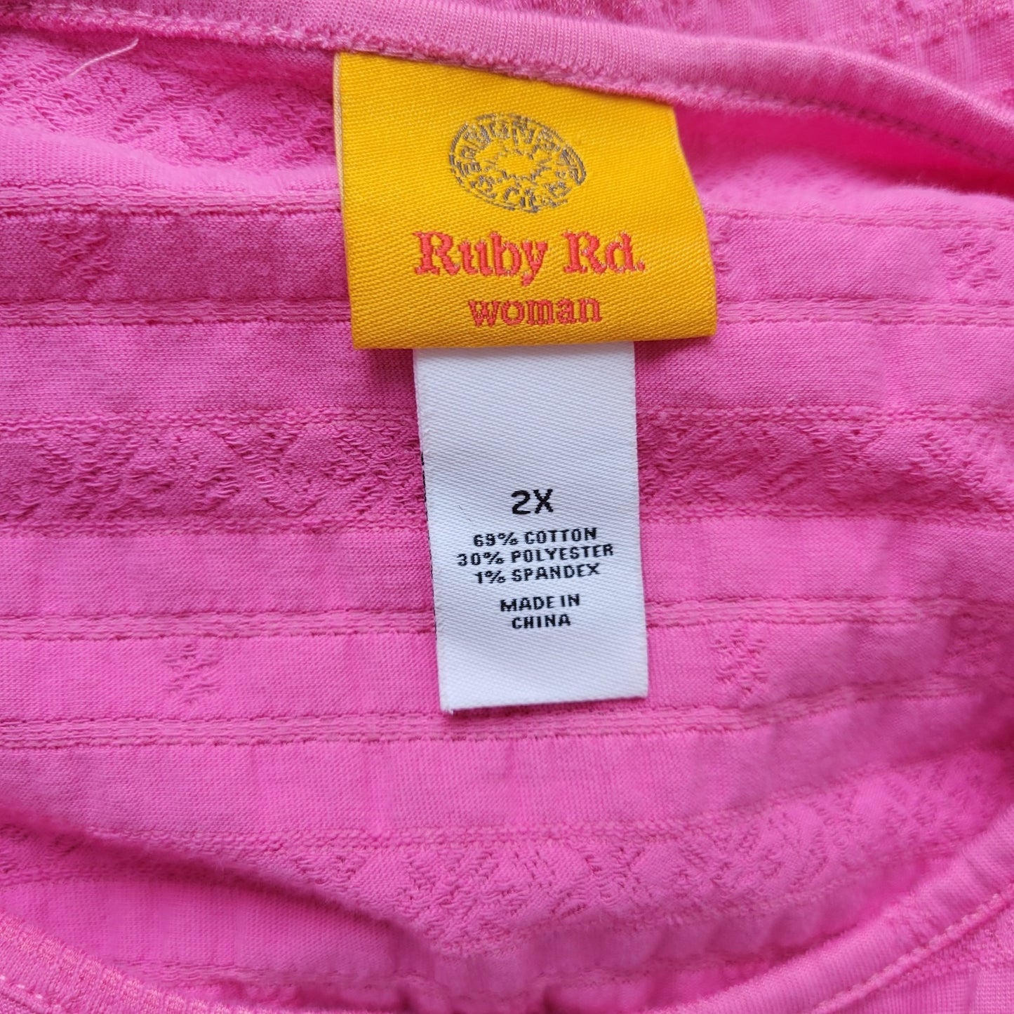 Ruby Rd Womens Top 2X Plus Tied Short Sleeve Pink Embroidered Cotton Blend Comfy